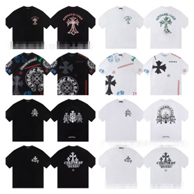 Chrome Hearts CH New Design Horseshoe Cross Loose Short-Sleeved T-shirt-5326  